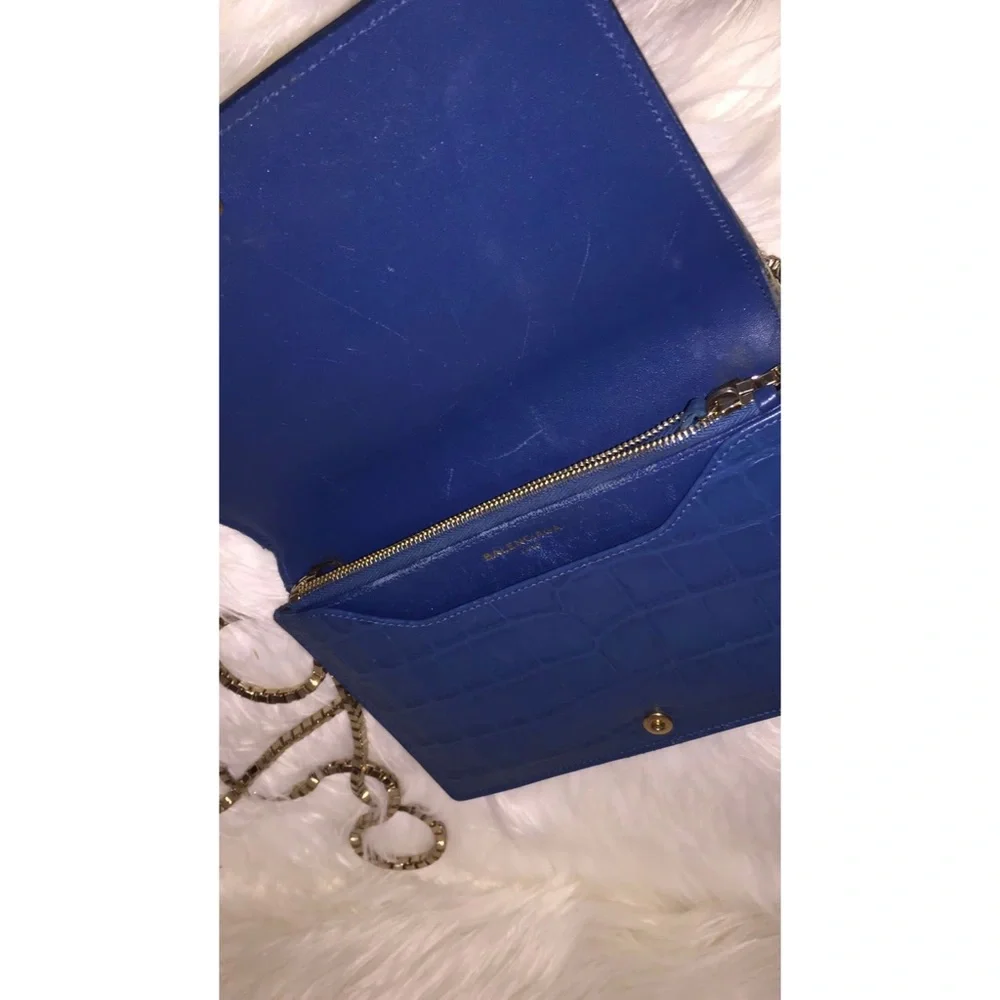 Balenciaga Blue Crocodile Embossed Leather Wallet on Chain Bag - Picture 8 of 11
